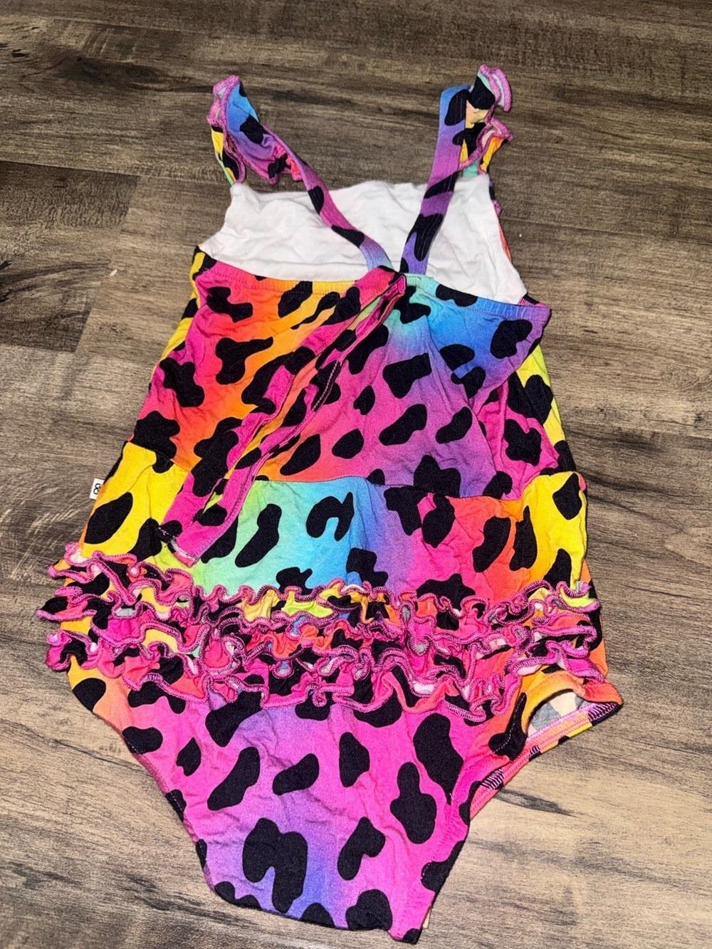 Bums & Roses Bamboo Ruffle Butt Romper Rainbow Leopard 2T - Picture 5 of 8